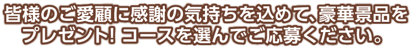 皆様のご愛顧に感謝の気持ちを込めて、豪華景品をプレゼント！コースを選んでご応募ください。